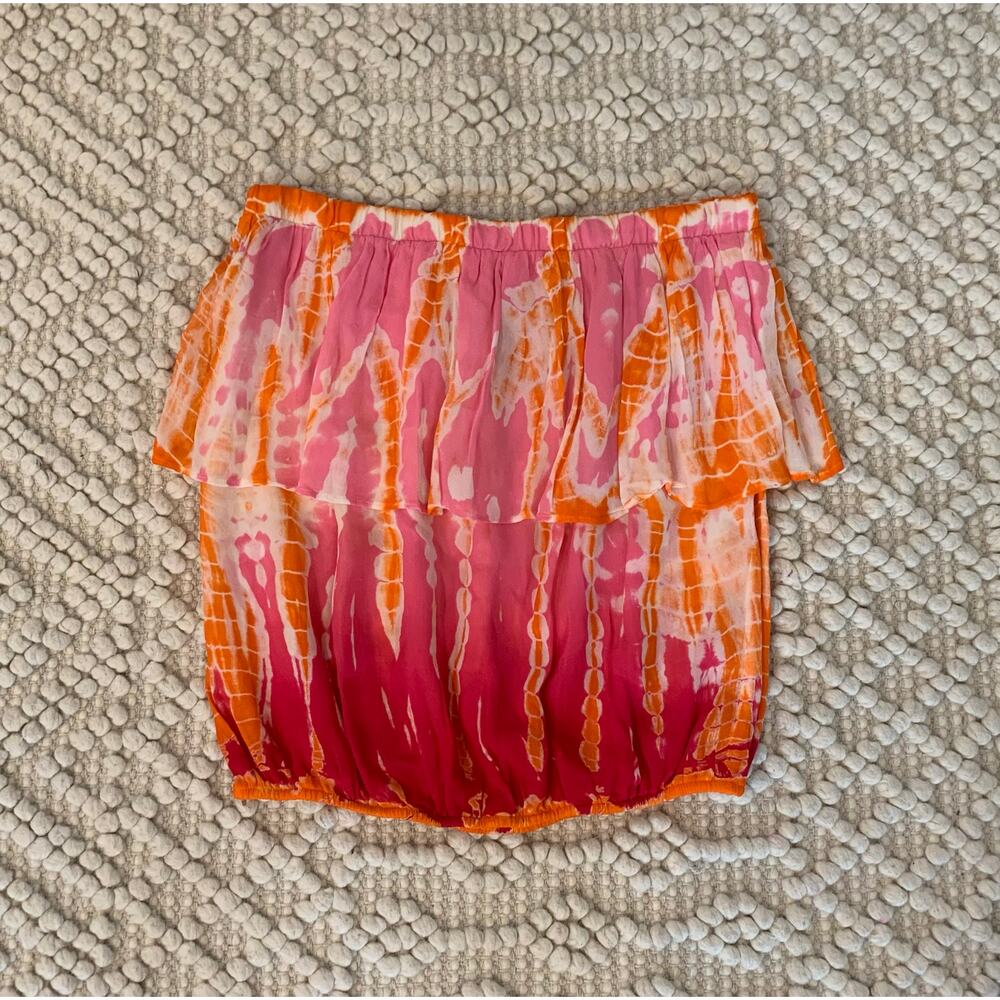 Young Fabulous & Broke Ruffle Tube Top Elastic Gauzy Pink XS